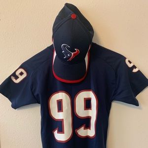 Texans NFL Jersey (#99 Watt) Youth S & Hat Large